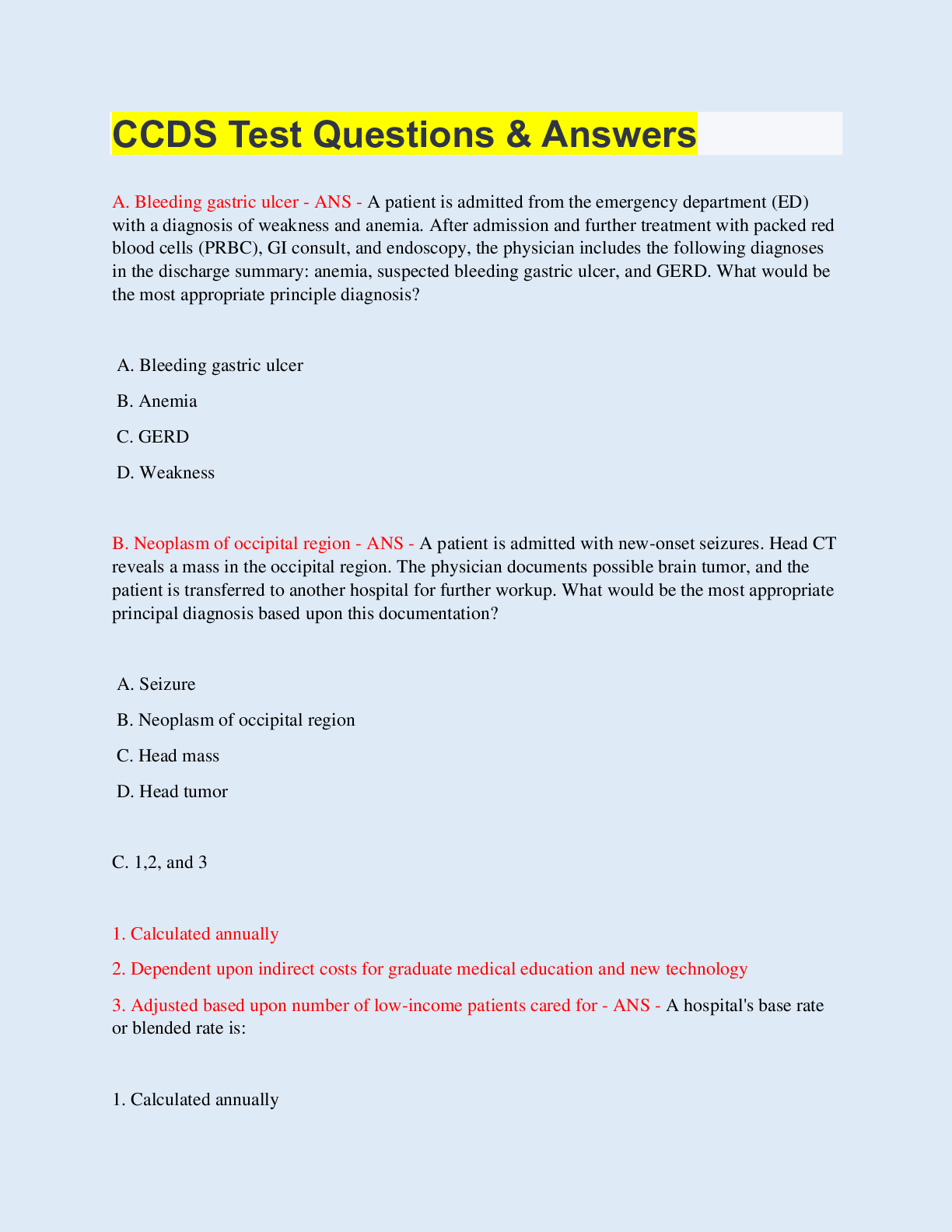 Preview image of CCDS Test Questions & Answers document